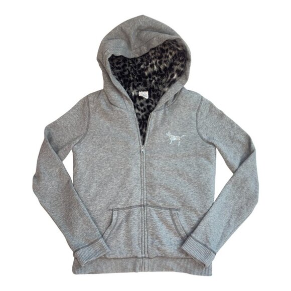 PINK Victoria's Secret Faux Fur Blinged out Full Zip Hoodie, RARE, XS, Grey, EUC - Picture 4 of 10